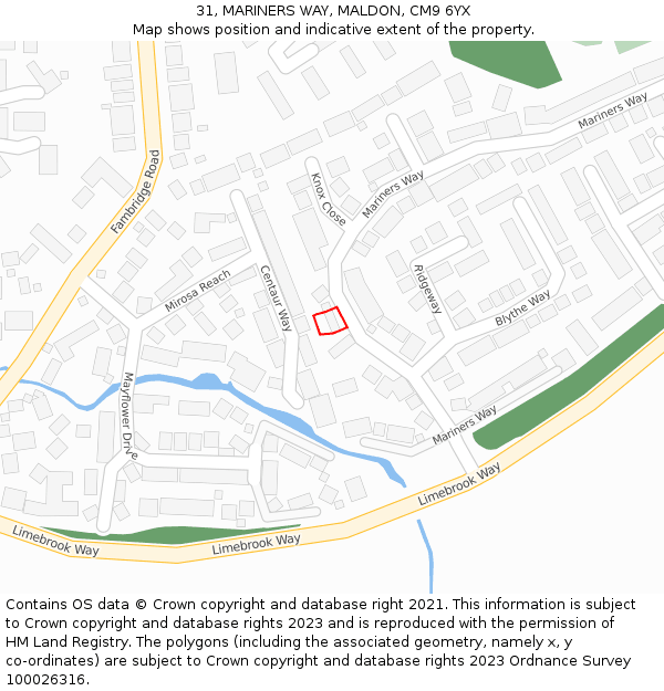 31, MARINERS WAY, MALDON, CM9 6YX: Location map and indicative extent of plot