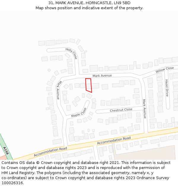 31, MARK AVENUE, HORNCASTLE, LN9 5BD: Location map and indicative extent of plot