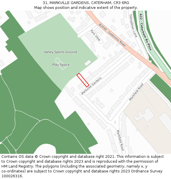 31, MARKVILLE GARDENS, CATERHAM, CR3 6RG: Location map and indicative extent of plot