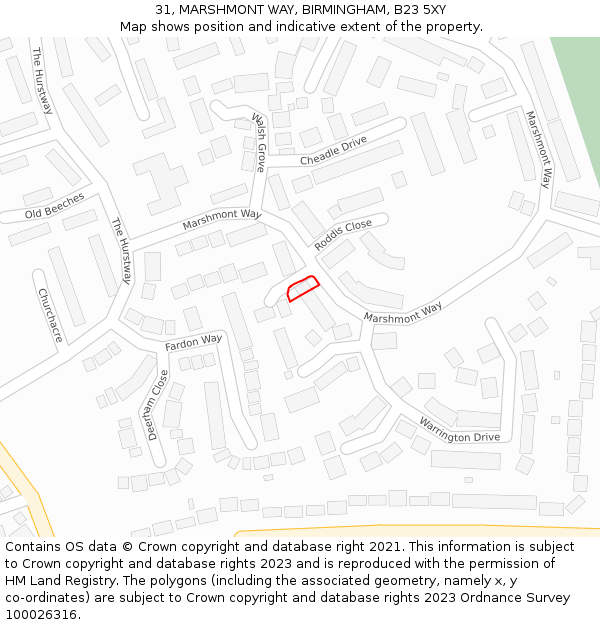 31, MARSHMONT WAY, BIRMINGHAM, B23 5XY: Location map and indicative extent of plot