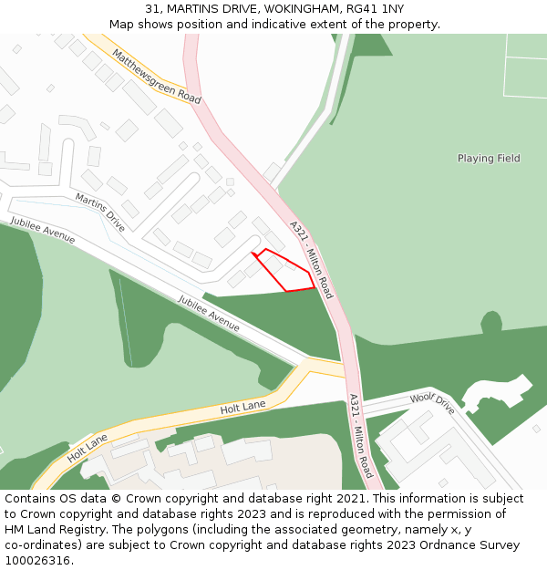 31, MARTINS DRIVE, WOKINGHAM, RG41 1NY: Location map and indicative extent of plot