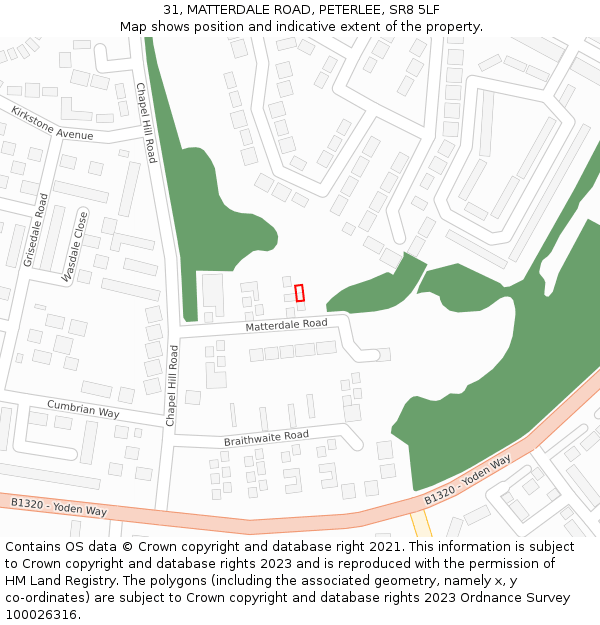 31, MATTERDALE ROAD, PETERLEE, SR8 5LF: Location map and indicative extent of plot