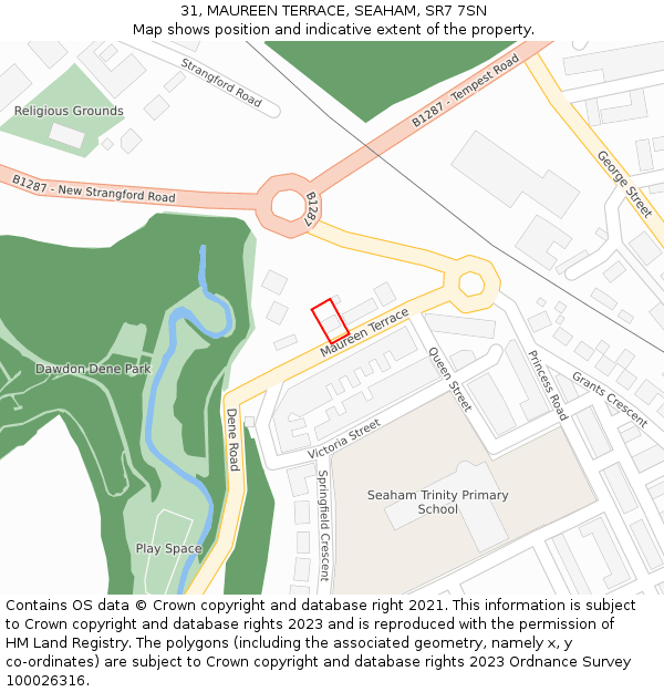 31, MAUREEN TERRACE, SEAHAM, SR7 7SN: Location map and indicative extent of plot