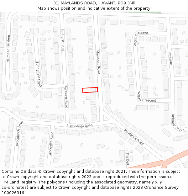 31, MAYLANDS ROAD, HAVANT, PO9 3NR: Location map and indicative extent of plot
