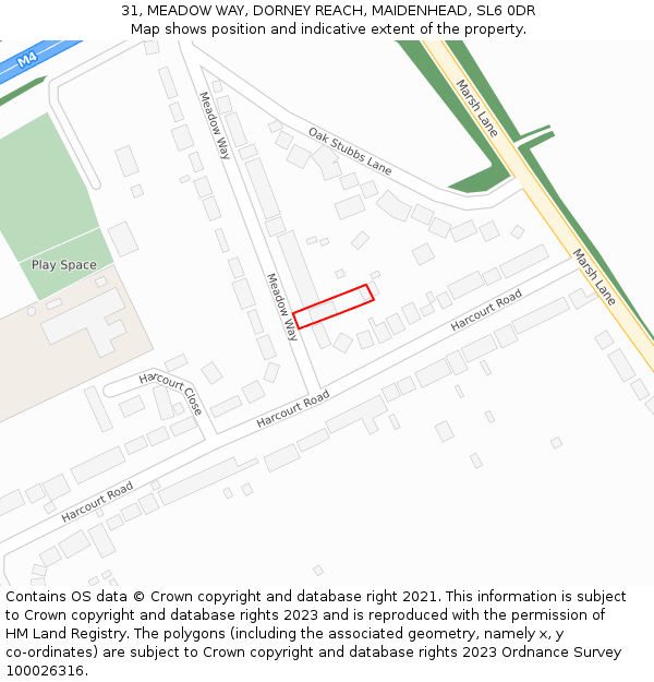 31, MEADOW WAY, DORNEY REACH, MAIDENHEAD, SL6 0DR: Location map and indicative extent of plot