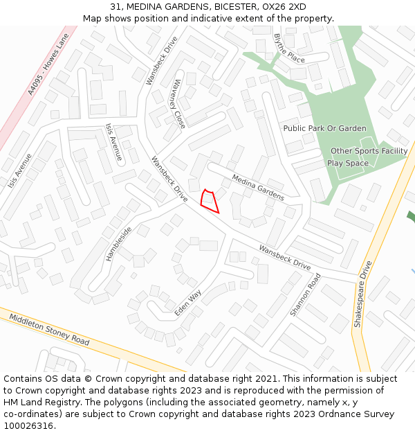 31, MEDINA GARDENS, BICESTER, OX26 2XD: Location map and indicative extent of plot