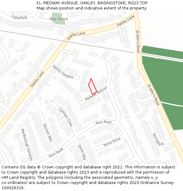 31, MEDWAY AVENUE, OAKLEY, BASINGSTOKE, RG23 7DP: Location map and indicative extent of plot