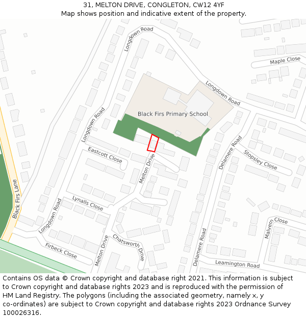 31, MELTON DRIVE, CONGLETON, CW12 4YF: Location map and indicative extent of plot