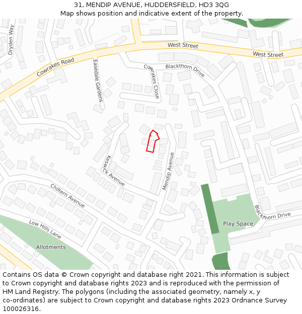 31, MENDIP AVENUE, HUDDERSFIELD, HD3 3QG: Location map and indicative extent of plot