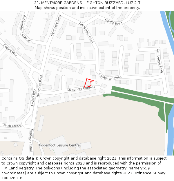 31, MENTMORE GARDENS, LEIGHTON BUZZARD, LU7 2LT: Location map and indicative extent of plot