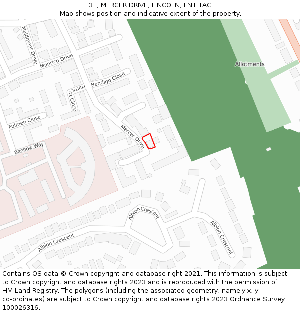 31, MERCER DRIVE, LINCOLN, LN1 1AG: Location map and indicative extent of plot
