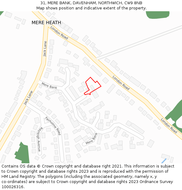 31, MERE BANK, DAVENHAM, NORTHWICH, CW9 8NB: Location map and indicative extent of plot