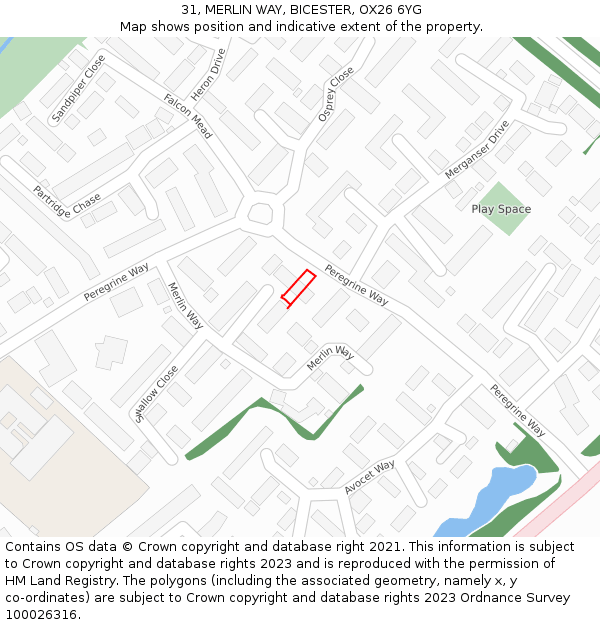 31, MERLIN WAY, BICESTER, OX26 6YG: Location map and indicative extent of plot