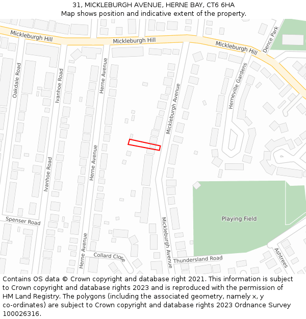 31, MICKLEBURGH AVENUE, HERNE BAY, CT6 6HA: Location map and indicative extent of plot