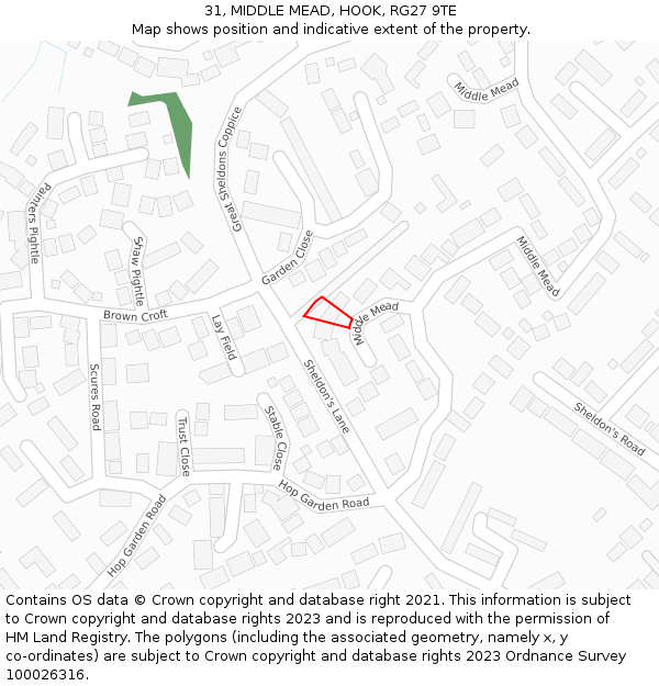 31, MIDDLE MEAD, HOOK, RG27 9TE: Location map and indicative extent of plot