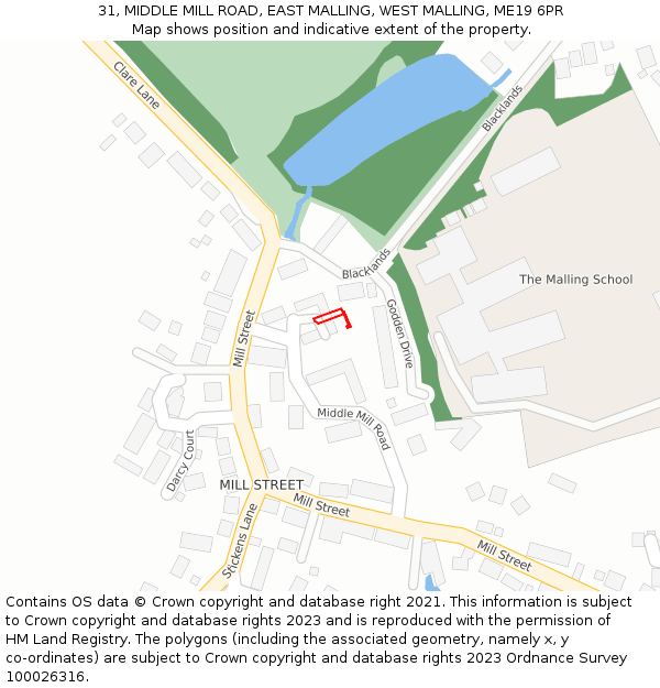 31, MIDDLE MILL ROAD, EAST MALLING, WEST MALLING, ME19 6PR: Location map and indicative extent of plot