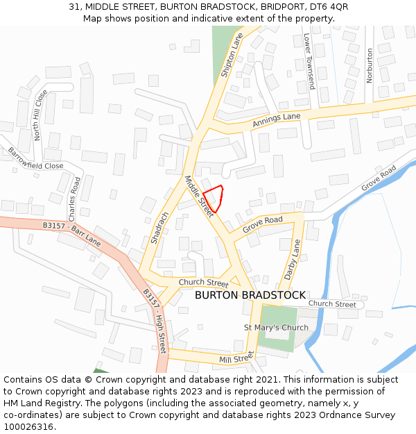31, MIDDLE STREET, BURTON BRADSTOCK, BRIDPORT, DT6 4QR: Location map and indicative extent of plot