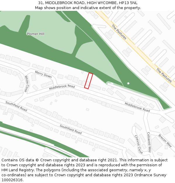 31, MIDDLEBROOK ROAD, HIGH WYCOMBE, HP13 5NL: Location map and indicative extent of plot