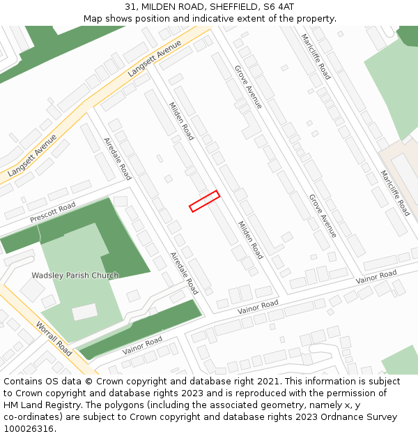 31, MILDEN ROAD, SHEFFIELD, S6 4AT: Location map and indicative extent of plot