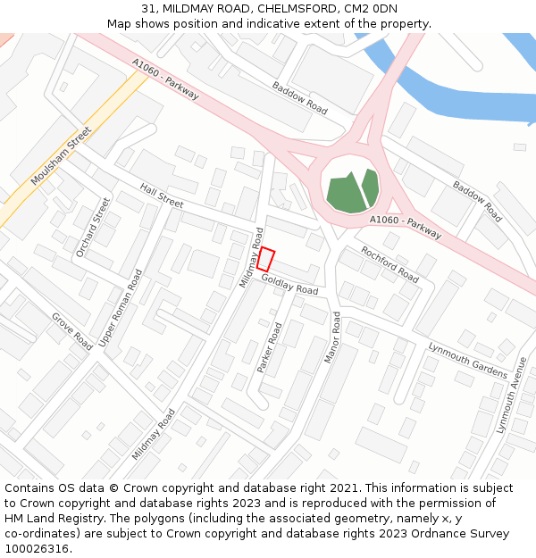 31, MILDMAY ROAD, CHELMSFORD, CM2 0DN: Location map and indicative extent of plot