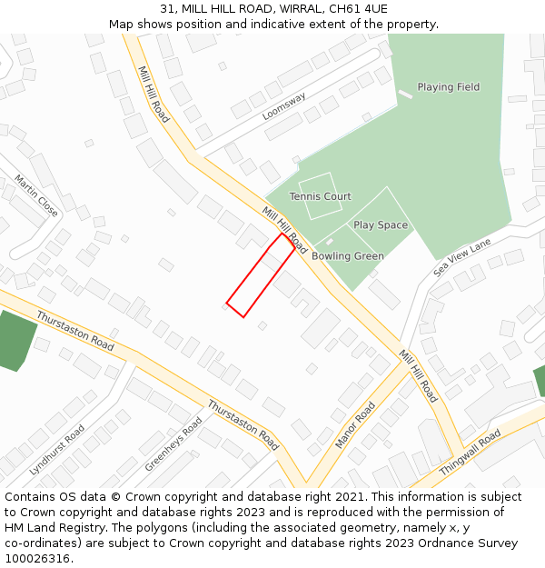 31, MILL HILL ROAD, WIRRAL, CH61 4UE: Location map and indicative extent of plot