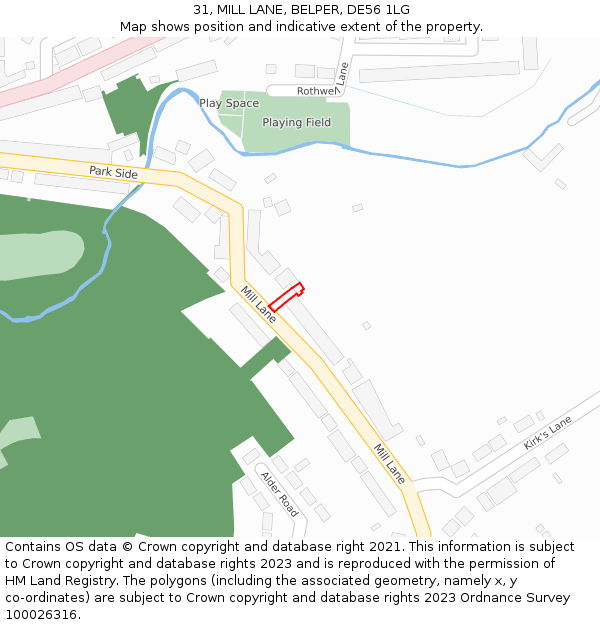 31, MILL LANE, BELPER, DE56 1LG: Location map and indicative extent of plot