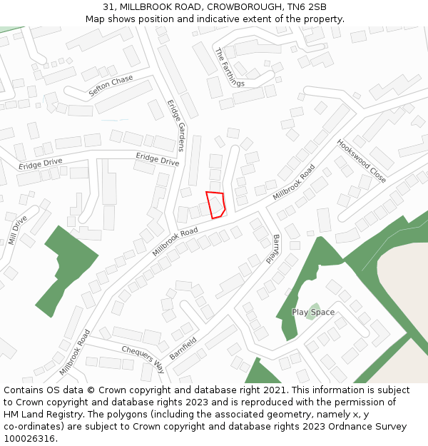 31, MILLBROOK ROAD, CROWBOROUGH, TN6 2SB: Location map and indicative extent of plot