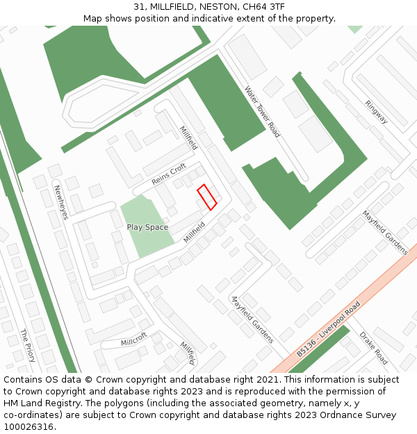 31, MILLFIELD, NESTON, CH64 3TF: Location map and indicative extent of plot