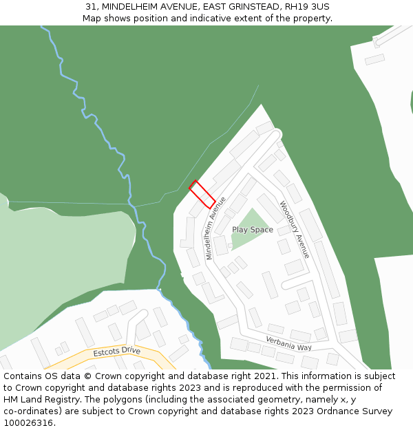 31, MINDELHEIM AVENUE, EAST GRINSTEAD, RH19 3US: Location map and indicative extent of plot