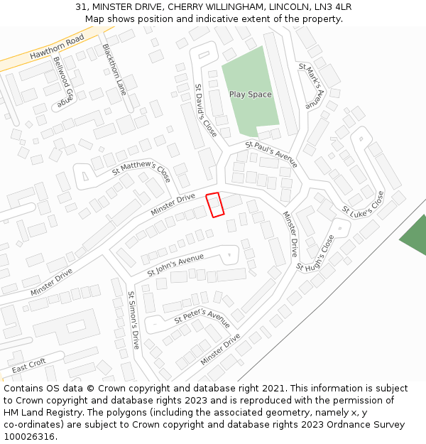 31, MINSTER DRIVE, CHERRY WILLINGHAM, LINCOLN, LN3 4LR: Location map and indicative extent of plot