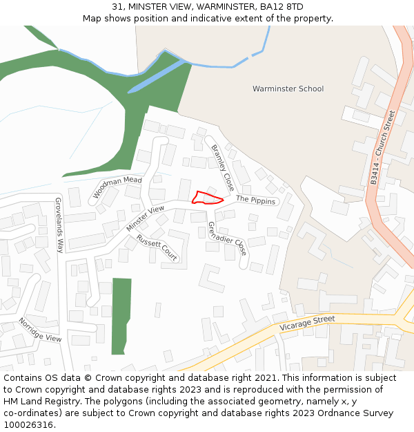 31, MINSTER VIEW, WARMINSTER, BA12 8TD: Location map and indicative extent of plot
