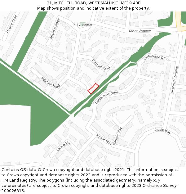 31, MITCHELL ROAD, WEST MALLING, ME19 4RF: Location map and indicative extent of plot