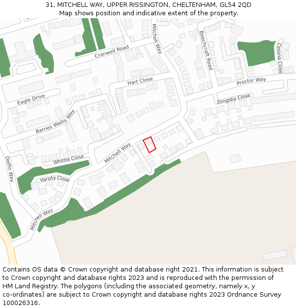 31, MITCHELL WAY, UPPER RISSINGTON, CHELTENHAM, GL54 2QD: Location map and indicative extent of plot