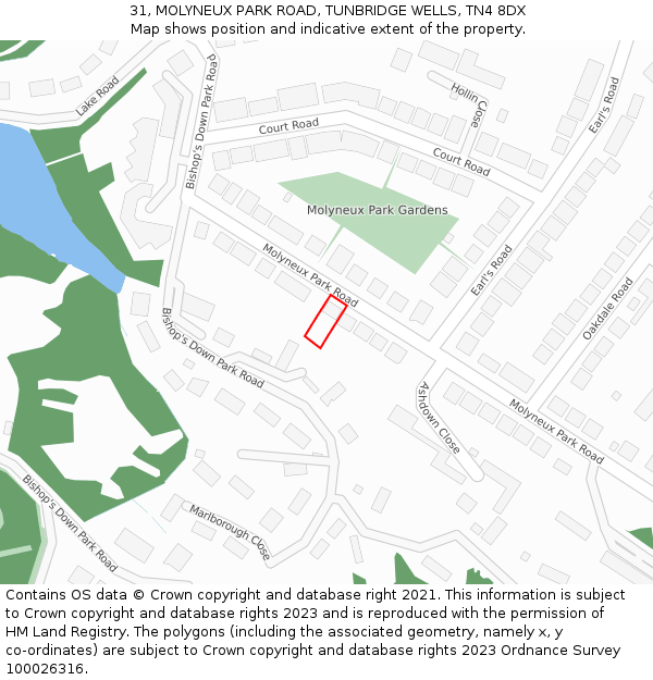 31, MOLYNEUX PARK ROAD, TUNBRIDGE WELLS, TN4 8DX: Location map and indicative extent of plot