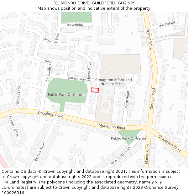 31, MONRO DRIVE, GUILDFORD, GU2 9PS: Location map and indicative extent of plot