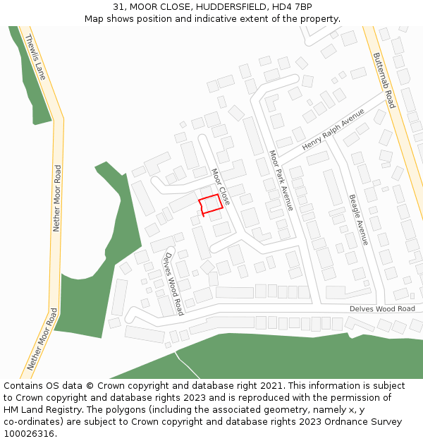 31, MOOR CLOSE, HUDDERSFIELD, HD4 7BP: Location map and indicative extent of plot