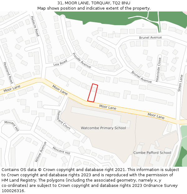 31, MOOR LANE, TORQUAY, TQ2 8NU: Location map and indicative extent of plot