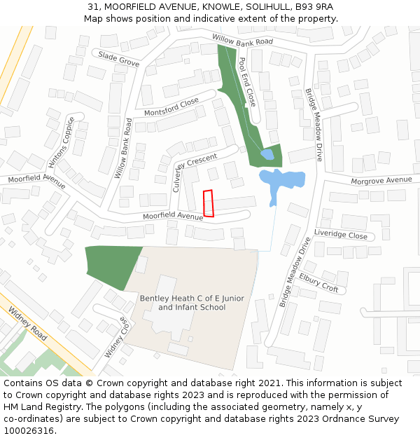 31, MOORFIELD AVENUE, KNOWLE, SOLIHULL, B93 9RA: Location map and indicative extent of plot