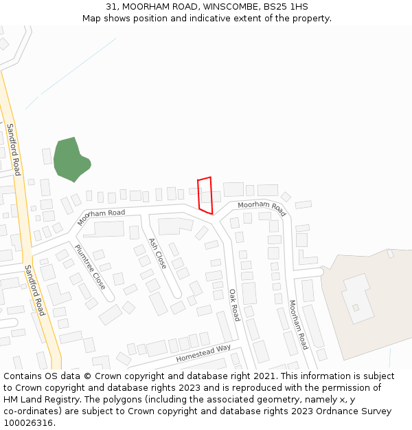 31, MOORHAM ROAD, WINSCOMBE, BS25 1HS: Location map and indicative extent of plot