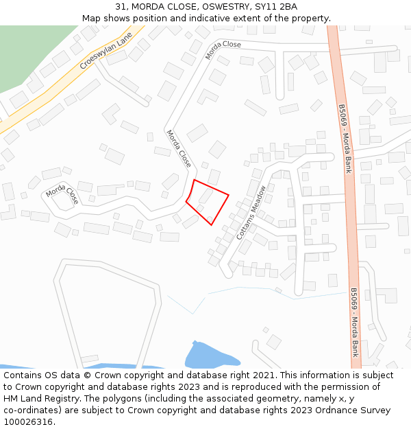 31, MORDA CLOSE, OSWESTRY, SY11 2BA: Location map and indicative extent of plot