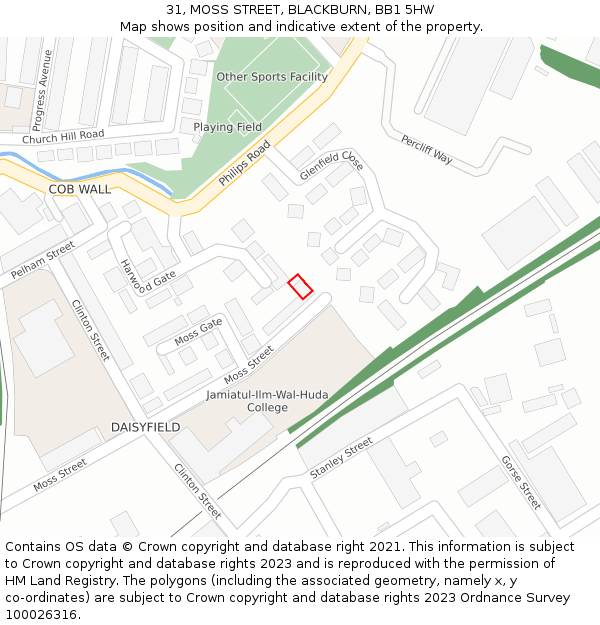 31, MOSS STREET, BLACKBURN, BB1 5HW: Location map and indicative extent of plot