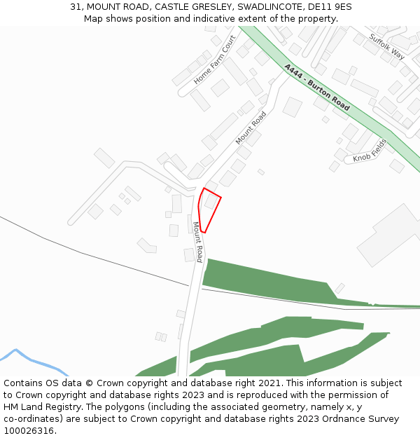 31, MOUNT ROAD, CASTLE GRESLEY, SWADLINCOTE, DE11 9ES: Location map and indicative extent of plot