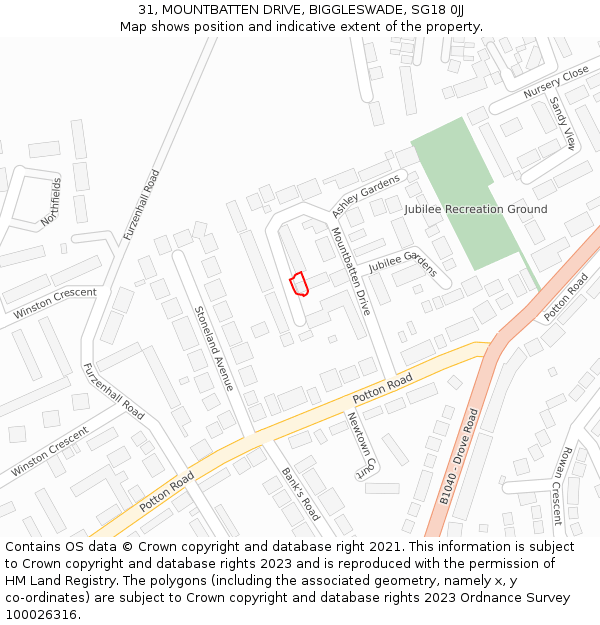 31, MOUNTBATTEN DRIVE, BIGGLESWADE, SG18 0JJ: Location map and indicative extent of plot