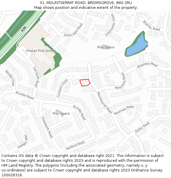 31, MOUNTSERRAT ROAD, BROMSGROVE, B60 2RU: Location map and indicative extent of plot