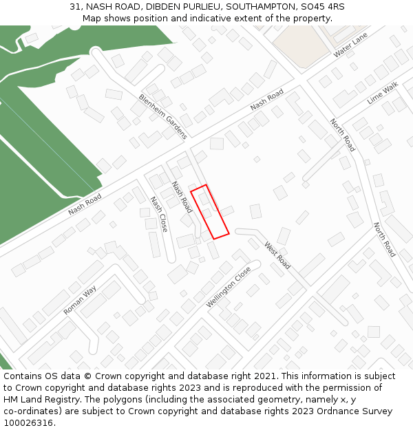 31, NASH ROAD, DIBDEN PURLIEU, SOUTHAMPTON, SO45 4RS: Location map and indicative extent of plot