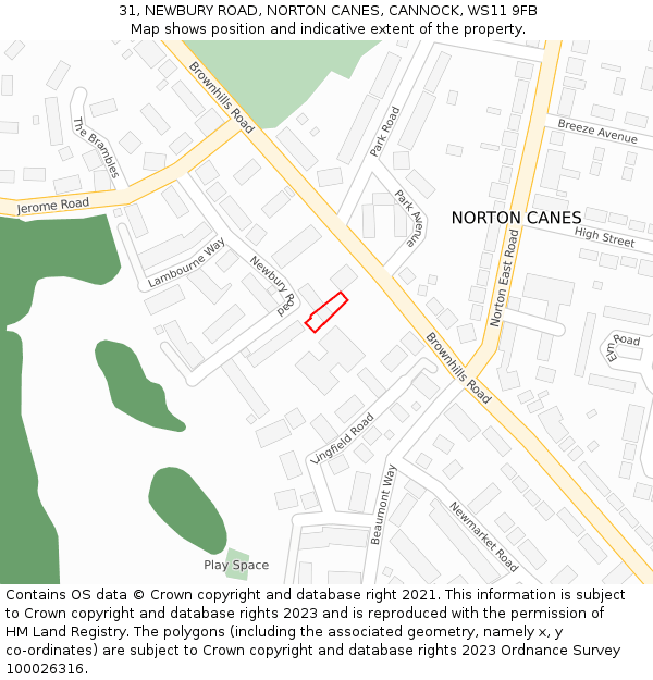 31, NEWBURY ROAD, NORTON CANES, CANNOCK, WS11 9FB: Location map and indicative extent of plot