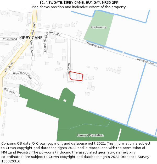 31, NEWGATE, KIRBY CANE, BUNGAY, NR35 2PP: Location map and indicative extent of plot