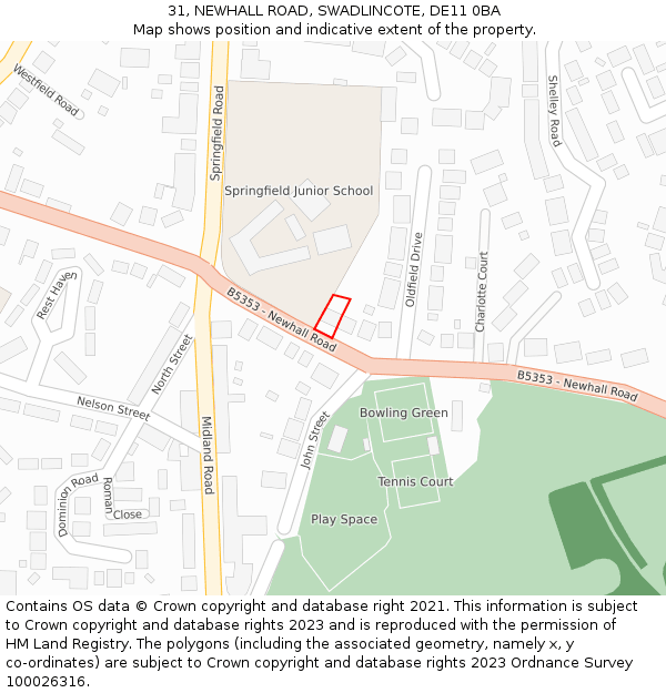 31, NEWHALL ROAD, SWADLINCOTE, DE11 0BA: Location map and indicative extent of plot