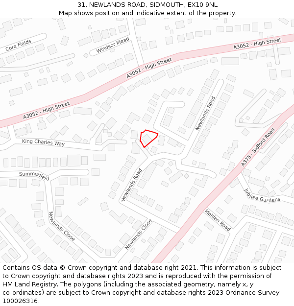 31, NEWLANDS ROAD, SIDMOUTH, EX10 9NL: Location map and indicative extent of plot