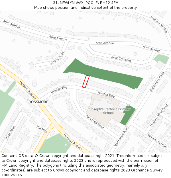 31, NEWLYN WAY, POOLE, BH12 4EA: Location map and indicative extent of plot